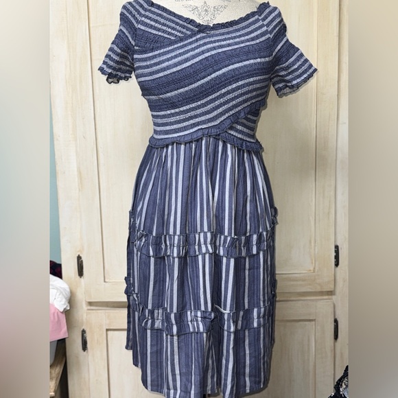 Japna Dresses & Skirts - Japna Navy and White Striped smocked dress
